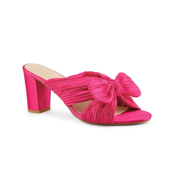 BLISSFUL STEP Valentine's Women's Shoes Bow Chunky Heel Slip on Slide Sandals Hot Pink 7
