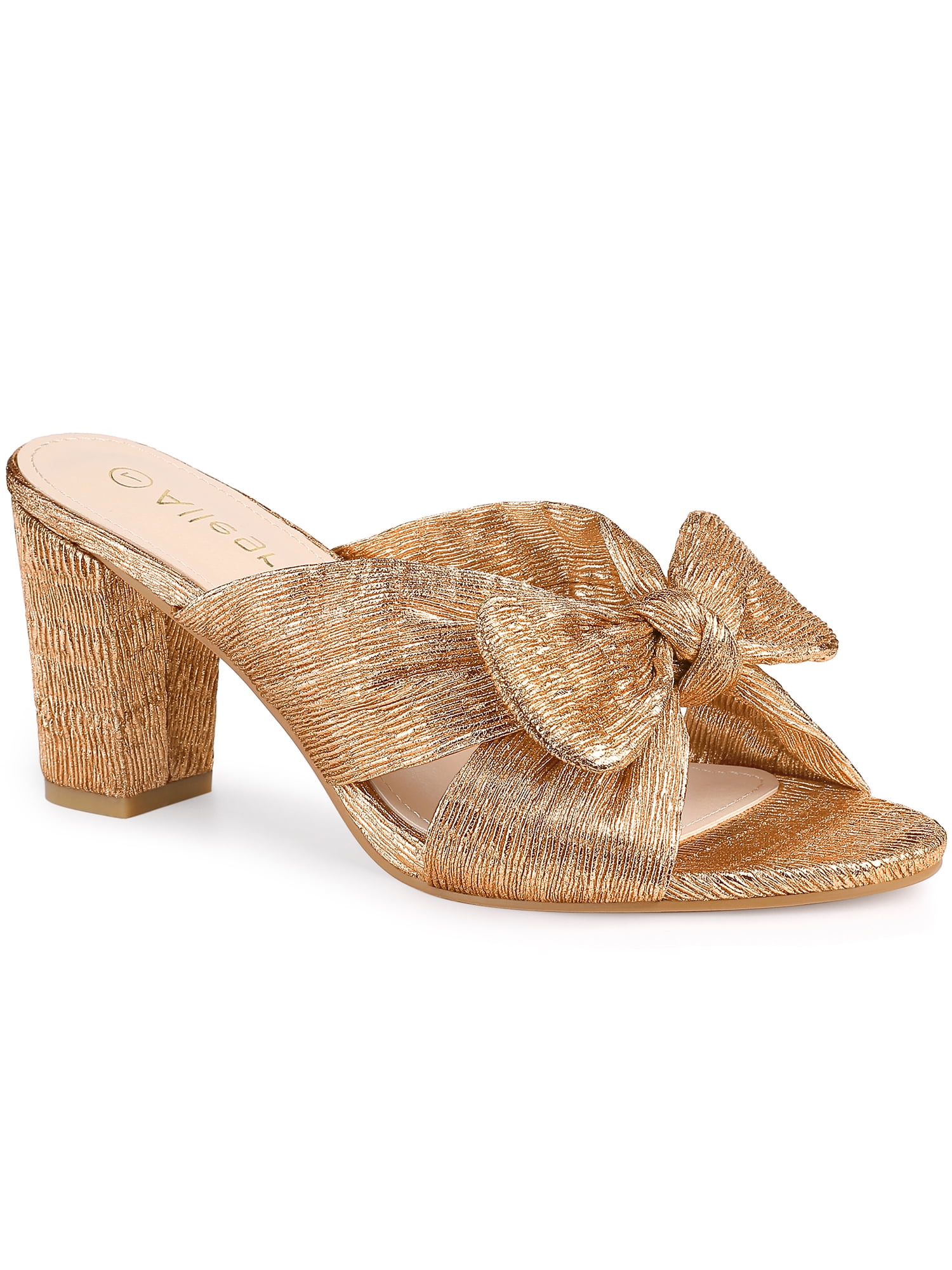 Yellow Bow Open Toe Chunky Slide Sandals With Cushioned Insole And Thick Block Heel For Summer Wear main image 0