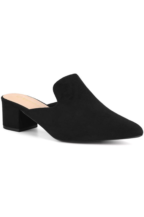 Women's Slide Mules Pointed Toe Chunky Heel Black 6