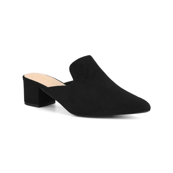 BLISSFUL STEP Women's Slide Mules Pointed Toe Chunky Heel Black 7
