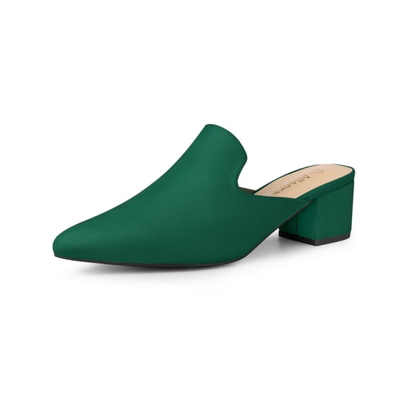 BLISSFUL STEP Women's Slide Mules Pointed Toe Chunky Heel Green 9