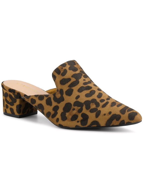 Women's Slide Mules Pointed Toe Chunky Heel Leopard 6