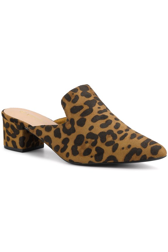 Women's Slide Mules Pointed Toe Chunky Heel Leopard 6