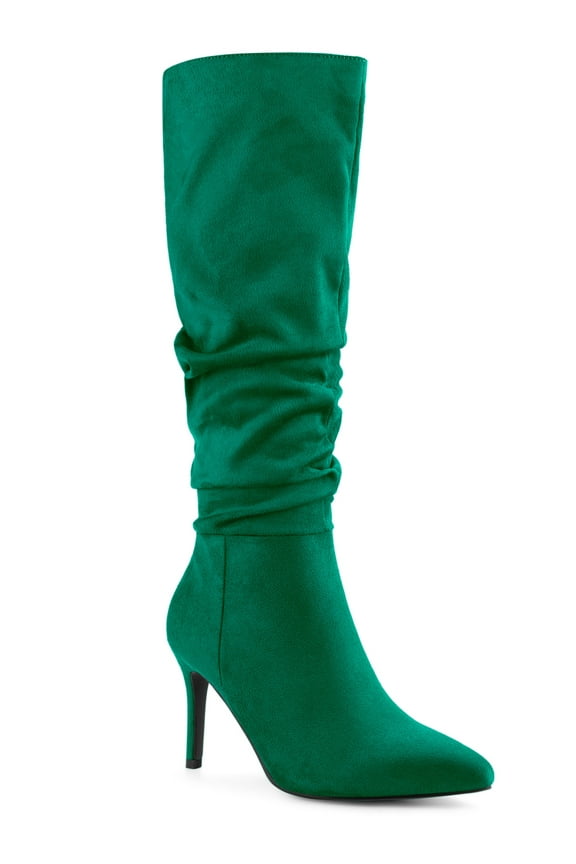 Women's Slouch Pointed Toe Stiletto Heel Knee High Boots Green (Size 6.5)