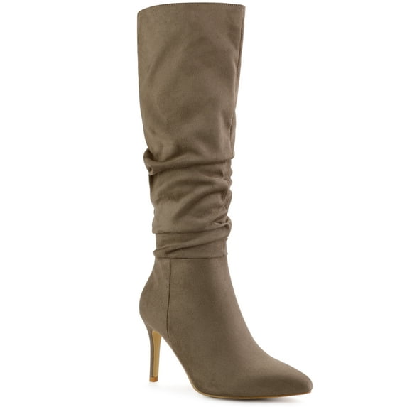 BLISSFUL STEP Women's Slouch Pointed Toe Stiletto Heel Knee High Boots