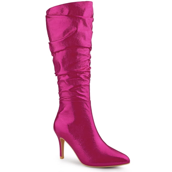 BLISSFUL STEP Women's Slouch Stiletto High Heels Knee High Boots