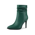 thumbnail image 1 of BLISSFUL STEP Women's Ankle Boots Slouch Pointed Toe Stiletto Heel Side Zip PU Booties Dark Green 8, 1 of 8