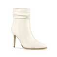 thumbnail image 1 of BLISSFUL STEP Women's Ankle Boots Slouch Pointed Toe Stiletto Heel Side Zip PU Booties Cream 7.5, 1 of 7