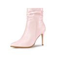 thumbnail image 1 of BLISSFUL STEP Women's Ankle Boots Slouch Pointed Toe Stiletto Heel Side Zip PU Booties Bling Pink 6, 1 of 8