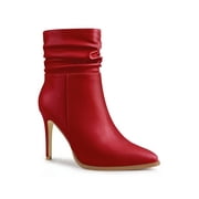 BLISSFUL STEP Womens Ankle Boots Slouch Pointed Toe Stiletto Heel Side Zip PU Booties Red 6.5