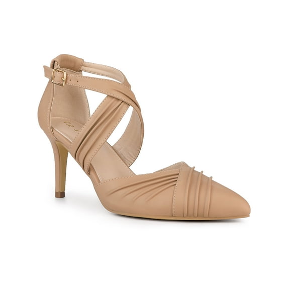 BLISSFUL STEP Women's Slouches Cross Strap Pointed Toe Stiletto Heels Pumps