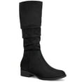 thumbnail image 1 of BLISSFUL STEP Women's Slouch Knee High Boots Round Toe Low Block Heel Faux Suede Boots Black 8, 1 of 7