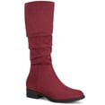 thumbnail image 1 of BLISSFUL STEP Women's Slouch Knee High Boots Round Toe Low Block Heel Faux Suede Boots Burgundy 11, 1 of 7
