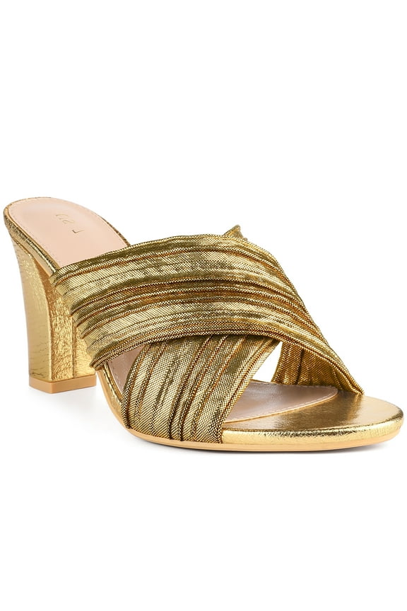 Women's Shoes Strap Slip on Block Heel Slide Sandals Gold 7