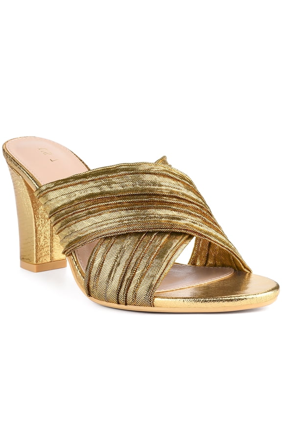 Women's Shoes Strap Slip on Block Heel Slide Sandals Gold 8.5