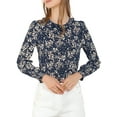 thumbnail image 1 of Allegra K Women's Smocked Cuffs Keyhole Back Ruffled Crew Neck Floral Blouse, 1 of 6
