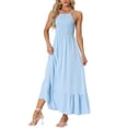 thumbnail image 1 of INSPIRE CHIC Women's Smocked Halter Neck Backless Sleeveless Summer Maxi Dress XS Light Blue, 1 of 5