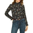 thumbnail image 1 of Allegra K Women's Smocked Ruffled Neck Long Sleeve Floral Blouse, 1 of 6
