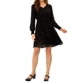 thumbnail image 1 of INSPIRE CHIC Women's Smocked Waist Chiffon Long Sleeve Shiny Star Dress XS Black, 1 of 5