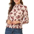 thumbnail image 1 of INSPIRE CHIC Women's Smocked Waist Ruffled Hem Stand Collar Floral Dotted Blouse S Pink, 1 of 6