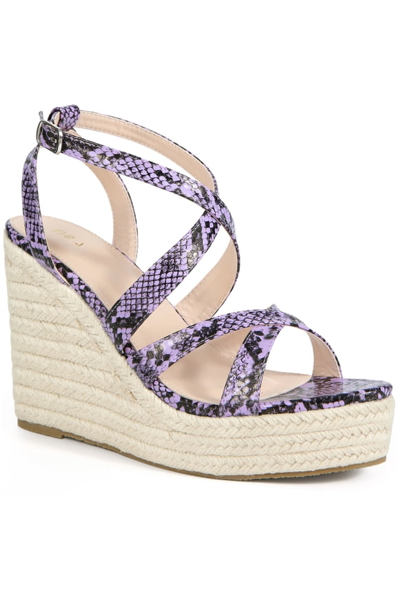 Women's Snake Print Platform Slingback Strappy Espadrille Wedge Heel Sandals Purple 9.5