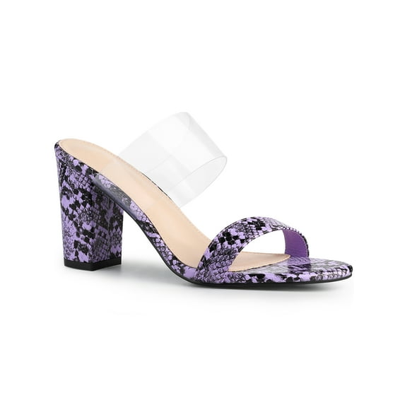 BLISSFUL STEP Women's Snake Print Snakeskin Block Heels Sandals Purple 8