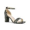 thumbnail image 1 of BLISSFUL STEP Women's Snake Printed Block Heel Ankle Strap Sandals Black Snake 10, 1 of 8