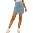 thumbnail image 1 of INSPIRE CHIC Women's Denim Skirts Solid Color A-Line Raw Hem High Waist Button Front Casual Jean Skirt L Light Blue Grey, 1 of 7
