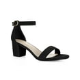 thumbnail image 1 of BLISSFUL STEP Women's Solid Color Open Toe Mid Block Heel Buckle Ankle Strap Sandals Black 10, 1 of 8