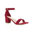 thumbnail image 1 of BLISSFUL STEP Women's Shoes Open Toe Mid Block Heel Ankle Strap Faux Suede Sandals Deep Red 10.5, 1 of 8