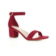 thumbnail image 1 of BLISSFUL STEP Women's Shoes Open Toe Mid Block Heel Ankle Strap Faux Suede Sandals Deep Red 9, 1 of 8