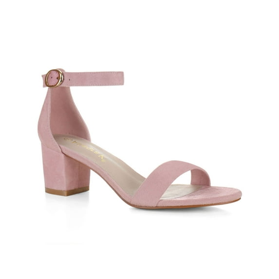 BLISSFUL STEP Style Women's Shoes Open Toe Mid Block Heel Ankle Strap Faux Suede Sandals Light Pink 10