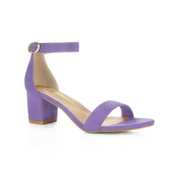 BLISSFUL STEP Women's Shoes Open Toe Mid Block Heel Ankle Strap Faux Suede Sandals Purple 7