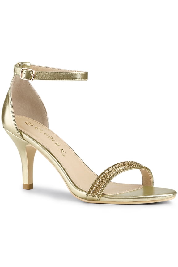 Women's Solid Color Open Toe Rhines Ankle Strap Stiletto Sandals Gold 7