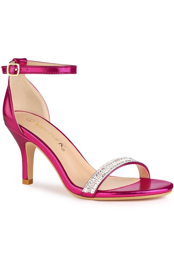 Women's Solid Color Open Toe Rhines Ankle Strap Stiletto Sandals Hot Pink 7