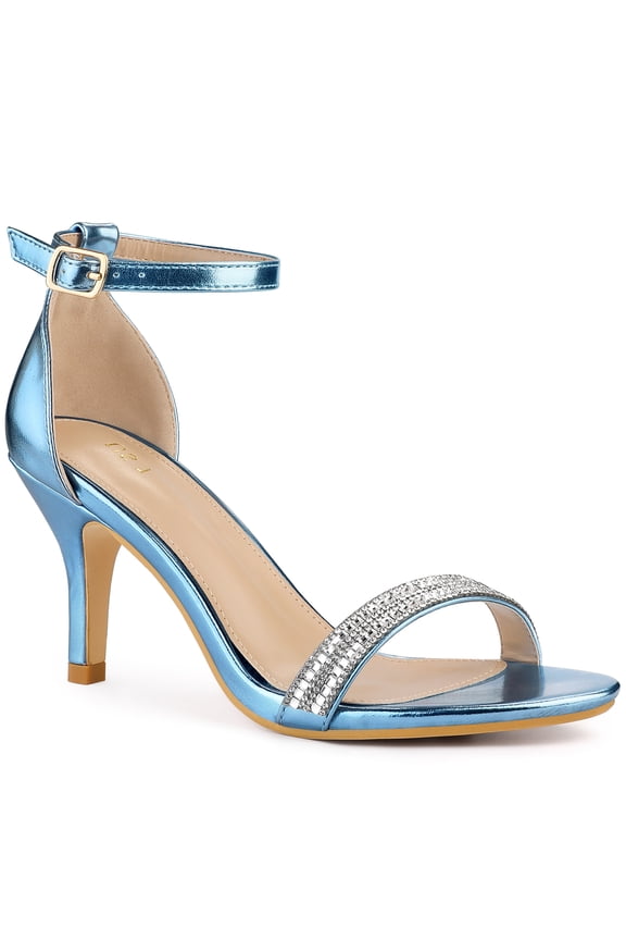 Women's Solid Color Open Toe Rhines Ankle Strap Stiletto Sandals Blue 10