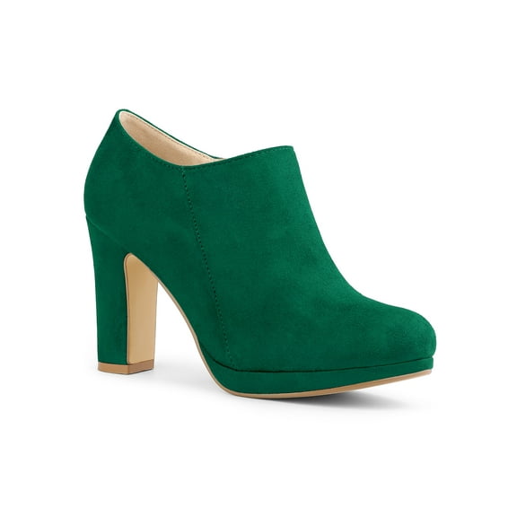 BLISSFUL STEP Women's Ankle Boots Faux Suede Round Toe Block High Heel Side Zipper Shoes Emerald Green 7.5