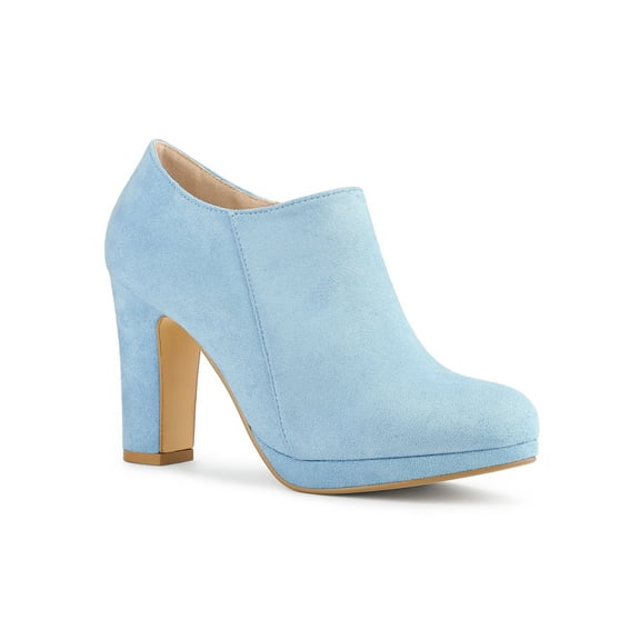 BLISSFUL STEP Women's Ankle Boots Faux Suede Round Toe Block High Heel Side Zipper Shoes Sky Blue 6