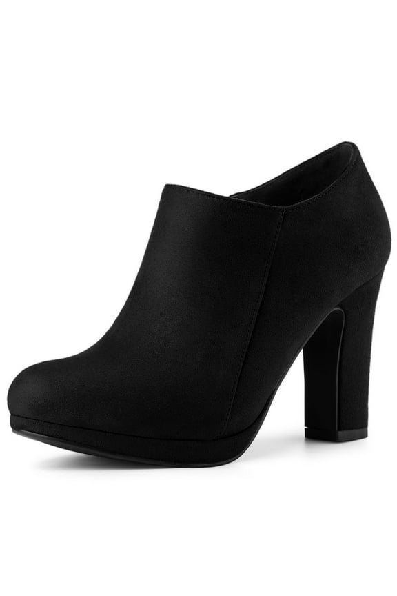 Women's Ankle Boots Faux Suede Round Toe Block High Heel Side Zipper Shoes Black 6