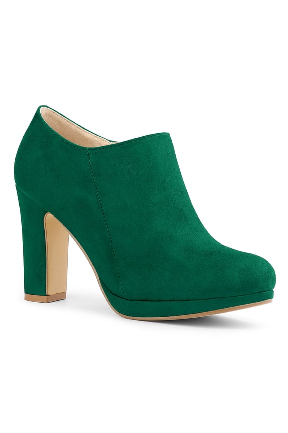 Women's Ankle Boots Faux Suede Round Toe Block High Heel Side Zipper Shoes Emerald Green 7