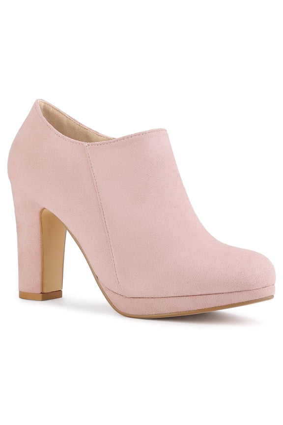 Women's Ankle Boots Faux Suede Round Toe Block High Heel Side Zipper Shoes Pink 7