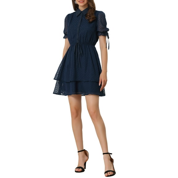 INSPIRE CHIC Women's Solid Color Short Sleeve Casual A-Line Shirt Dress S Dark Blue