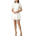 thumbnail image 1 of INSPIRE CHIC Women's Dress Peter Pan Collar Ruffle Cuff A-Line Layered Dress XS White, 1 of 8