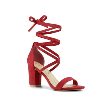 Allegra K Women's Back to School Solid Color Strap Block Heel Lace up Sandals