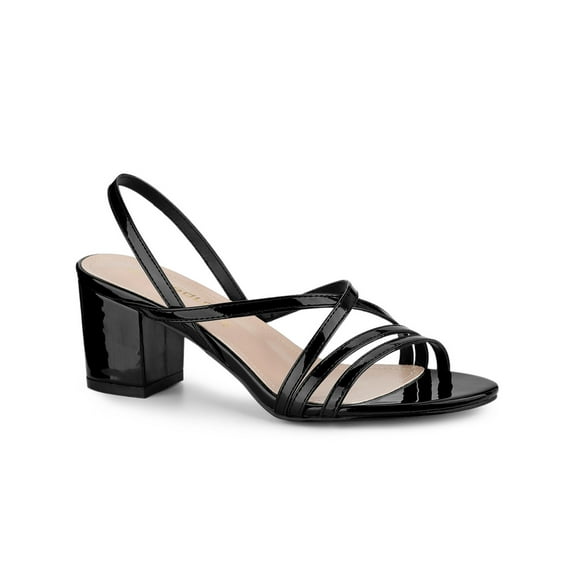 BLISSFUL STEP Women's Solid Color Strappy Slingback Block High Heels Sandals Black 9.5