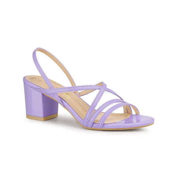 BLISSFUL STEP Women's Solid Color Strappy Slingback Block High Heels Sandals Purple 8.5