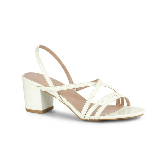 BLISSFUL STEP Women's Solid Color Strappy Slingback Block High Heels Sandals White 9