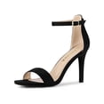thumbnail image 1 of BLISSFUL STEP Women's Shoes Stiletto High Heels Ankle Strap Open Toe Faux Suede Sandals Black 9, 1 of 8