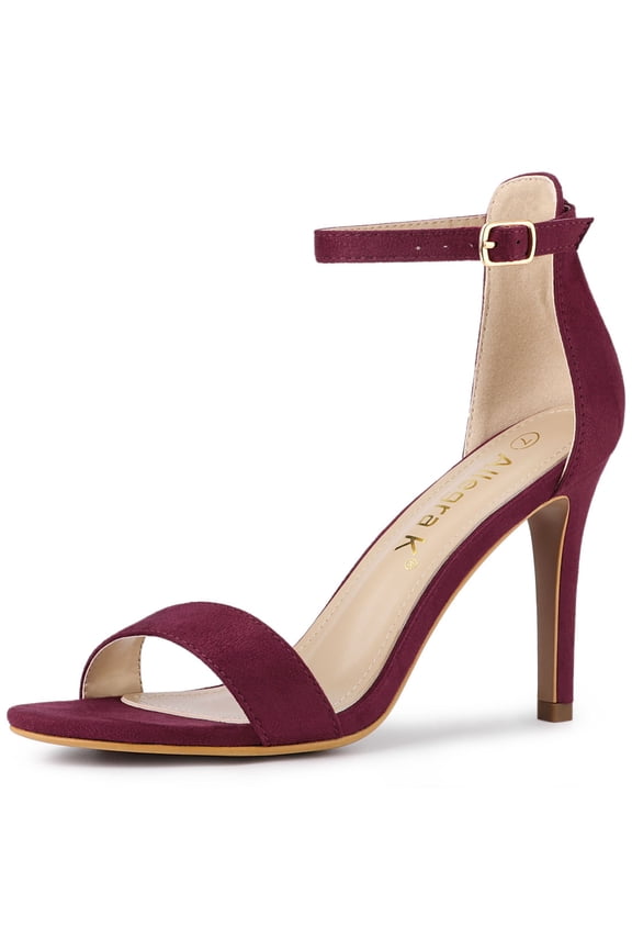 Women's Shoes Stiletto High Heels Ankle Strap Open Toe Faux Suede Sandals Burgundy 6