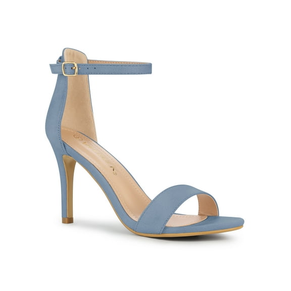 BLISSFUL STEP Women's Shoes Stiletto High Heels Ankle Strap Open Toe Faux Suede Sandals Haze Blue 7